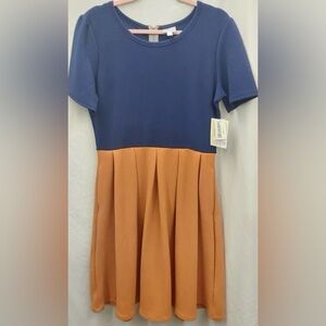 Lularoe 2XL Amelia NWT Blue Top Orange Bottom Dress w/ Pockets